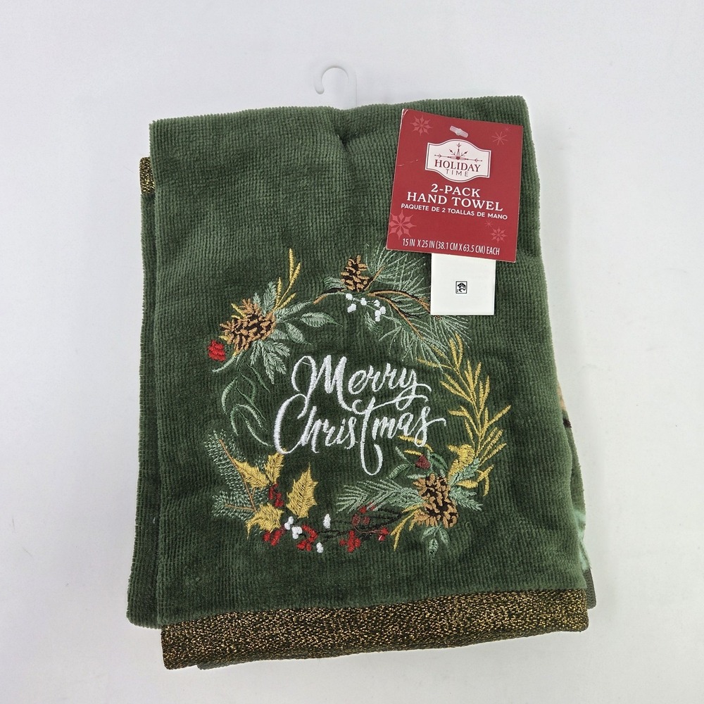 Holiday Time Set of 2 Christmas Wreath Decorative Fingertip Towels NWT - Picture 4 of 4